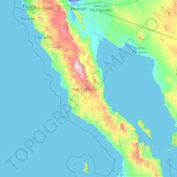 Mappa topografica Baja California, altitudine, rilievo