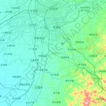 Mappa topografica 苏家屯区, altitudine, rilievo