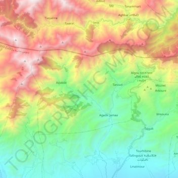 Mappa topografica Tizi N'Test تيزي نتاست, altitudine, rilievo