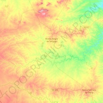 Mappa topografica Monte Alegre de Sergipe, altitudine, rilievo