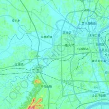 Mappa topografica 蒸湘区, altitudine, rilievo