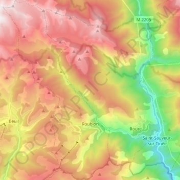 Mappa topografica Roubion, altitudine, rilievo