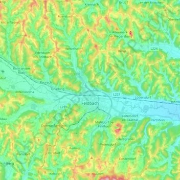 Mappa topografica Feldbach, altitudine, rilievo