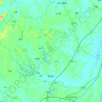 Mappa topografica 吴城乡, altitudine, rilievo