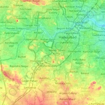 Mappa topografica Greater Hyderabad Municipal Corporation South Zone, altitudine, rilievo