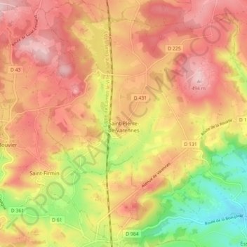 Mappa topografica Saint-Pierre-de-Varennes, altitudine, rilievo