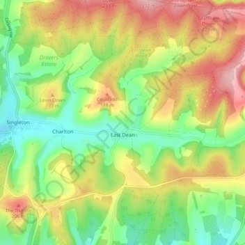 Mappa topografica East Dean, altitudine, rilievo