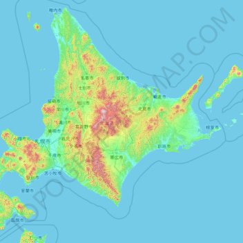 Mappa topografica Hokkaido, altitudine, rilievo