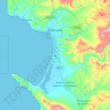 Mappa topografica Ensenada, altitudine, rilievo
