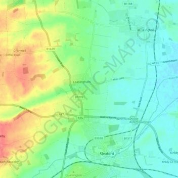 Mappa topografica Leasingham, altitudine, rilievo