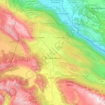 Mappa topografica Rocca di Mezzo, altitudine, rilievo