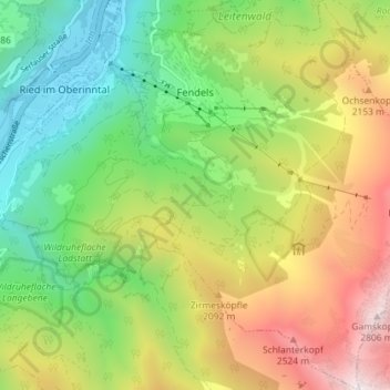 Mappa topografica Fendels, altitudine, rilievo