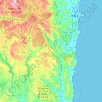 Mappa topografica Àrthana/Arzana, altitudine, rilievo