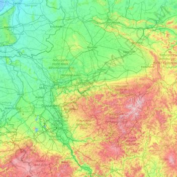 Mappa topografica North Rhine-Westphalia, altitudine, rilievo