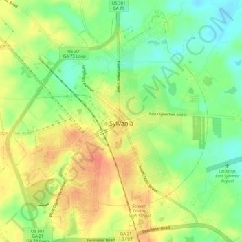 Mappa topografica Sylvania, altitudine, rilievo