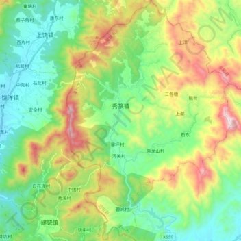 Mappa topografica 秀篆镇, altitudine, rilievo