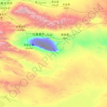Mappa topografica 吐鲁番市 تۇرپان شەھىرى, altitudine, rilievo