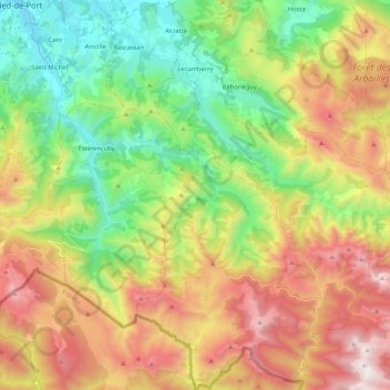 Mappa topografica Lecumberry, altitudine, rilievo