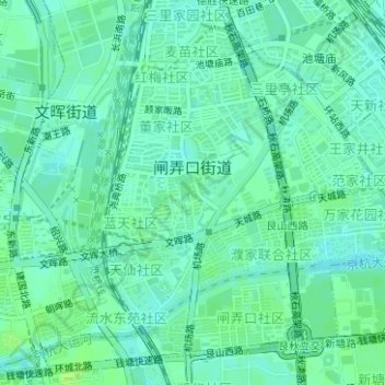 Mappa topografica 闸弄口街道, altitudine, rilievo