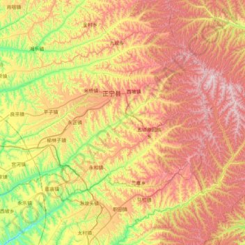 Mappa topografica 正宁县, altitudine, rilievo