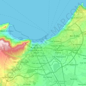 Mappa topografica Daïra Oran, altitudine, rilievo