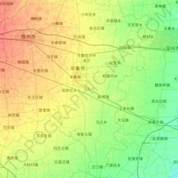 Mappa topografica 辛集市, altitudine, rilievo