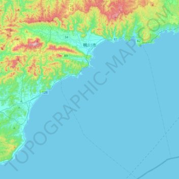 Mappa topografica Kamogawa, altitudine, rilievo