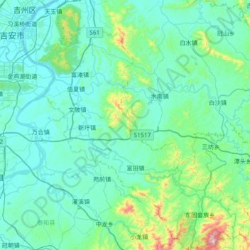 Mappa topografica 青原区, altitudine, rilievo