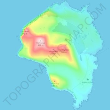 Mappa topografica Foula, altitudine, rilievo