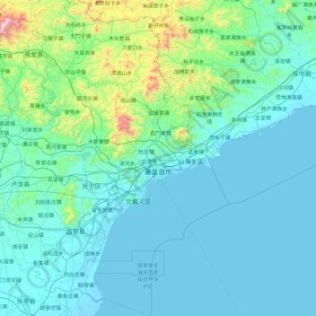 Mappa topografica 秦皇岛市, altitudine, rilievo