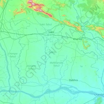 Mappa topografica Sakti, altitudine, rilievo
