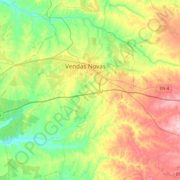 Mappa topografica Vendas Novas, altitudine, rilievo