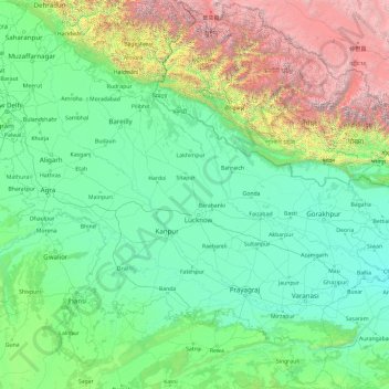 Mappa topografica Uttar Pradesh, altitudine, rilievo