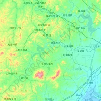 Mappa topografica 南票区, altitudine, rilievo
