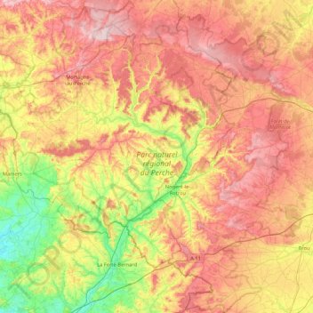 Mappa topografica Parc naturel régional du Perche, altitudine, rilievo
