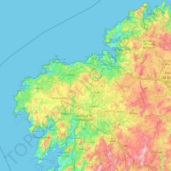 Mappa topografica A Coruña, altitudine, rilievo