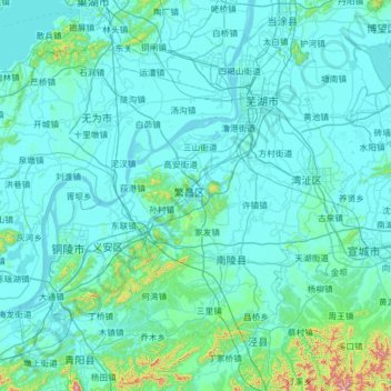 Mappa topografica 芜湖市, altitudine, rilievo