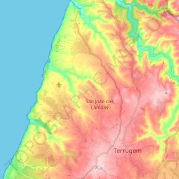 Mappa topografica São João das Lampas, altitudine, rilievo