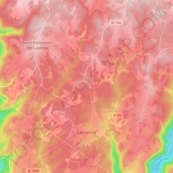 Mappa topografica Latronche, altitudine, rilievo