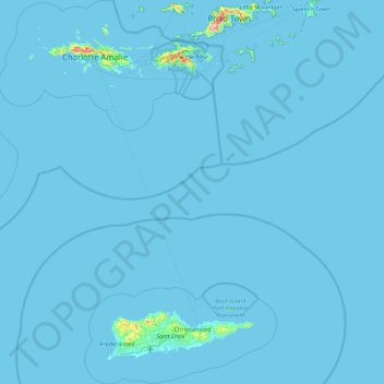 Mappa topografica Isole Vergini americane, altitudine, rilievo