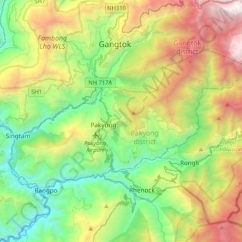 Mappa topografica Pakyong, altitudine, rilievo