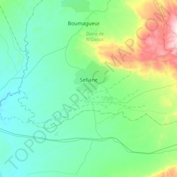 Mappa topografica Sefiane, altitudine, rilievo