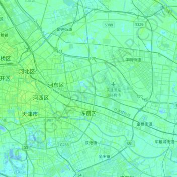 Mappa topografica 东丽区, altitudine, rilievo