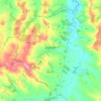 Mappa topografica Gimbrède, altitudine, rilievo