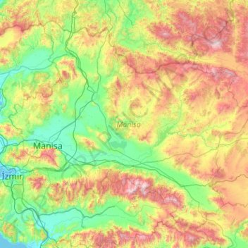Mappa topografica Manisa, altitudine, rilievo