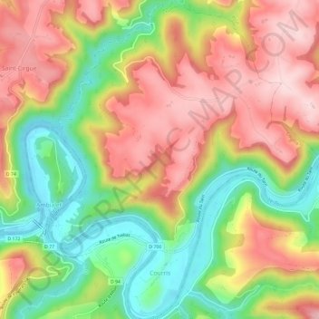 Mappa topografica Courris, altitudine, rilievo