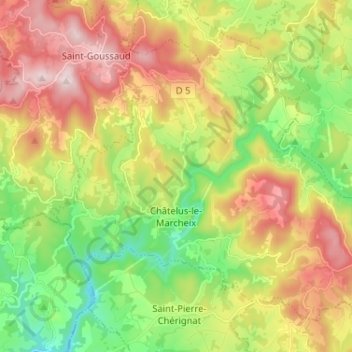 Mappa topografica Châtelus-le-Marcheix, altitudine, rilievo