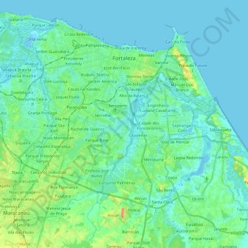 Mappa topografica Fortaleza, altitudine, rilievo