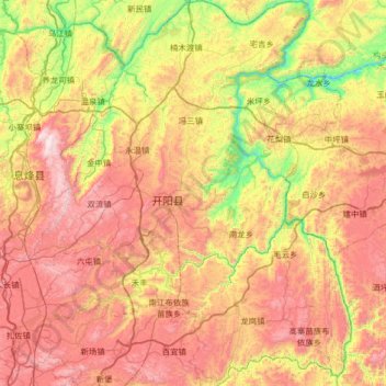 Mappa topografica 开阳县, altitudine, rilievo