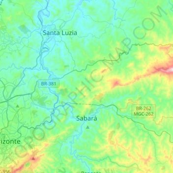 Mappa topografica Sabará, altitudine, rilievo